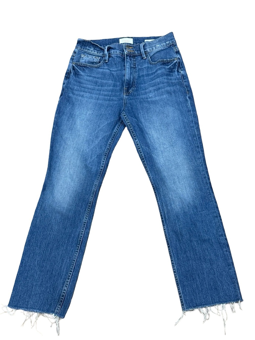 👖 FRAME Heritage Le Sylvie Slender Straight Jeans Medium Wash Raw Hem Size 29